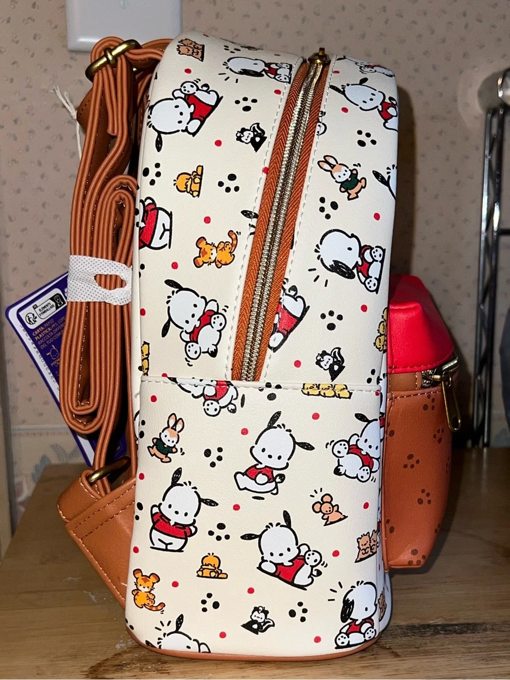 Loungefly Sanrio Pochacco Cream, Brown & Red Mini Backpack